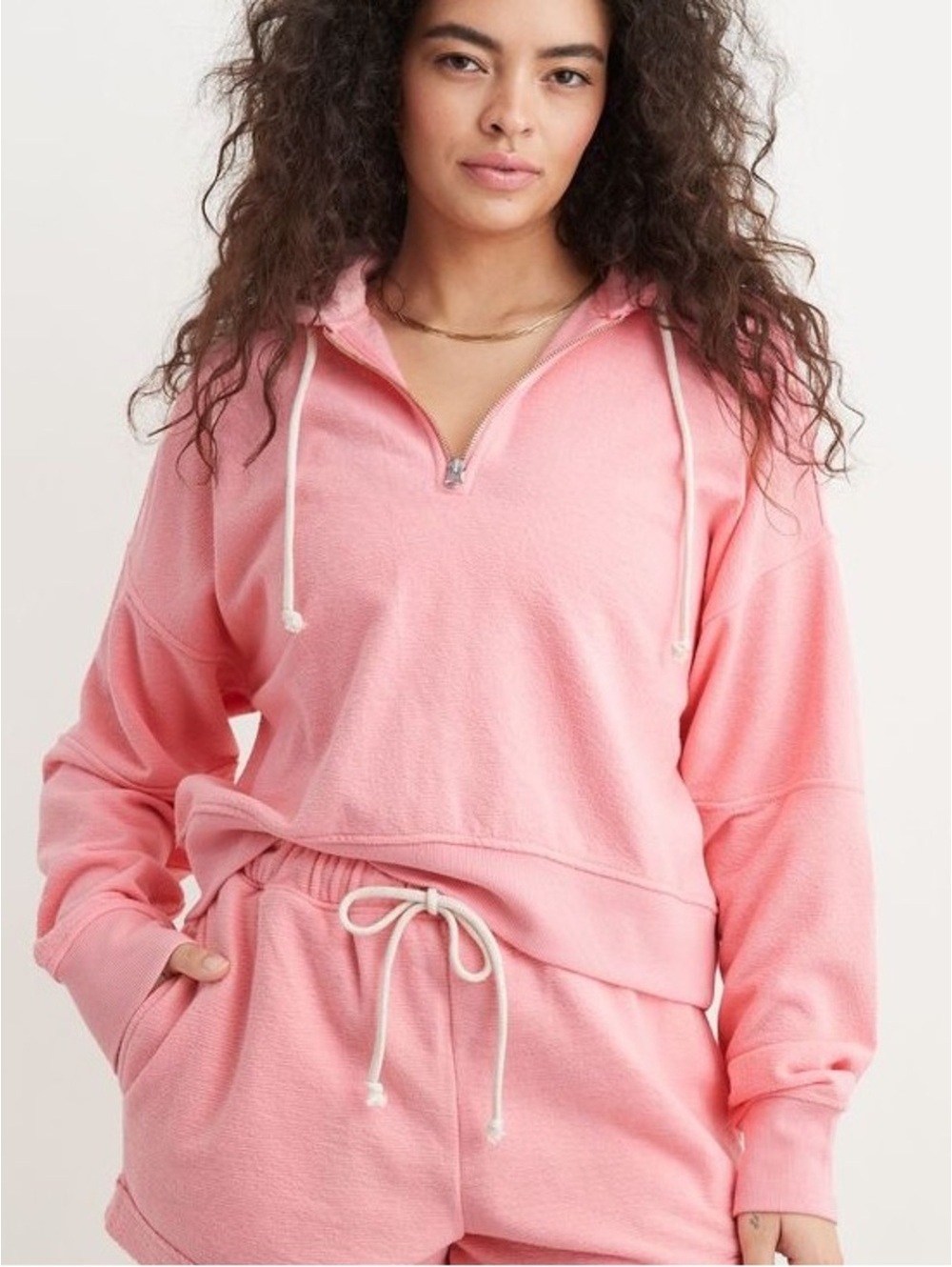 Aerie Restart Pink Textured Quarter Zip Small